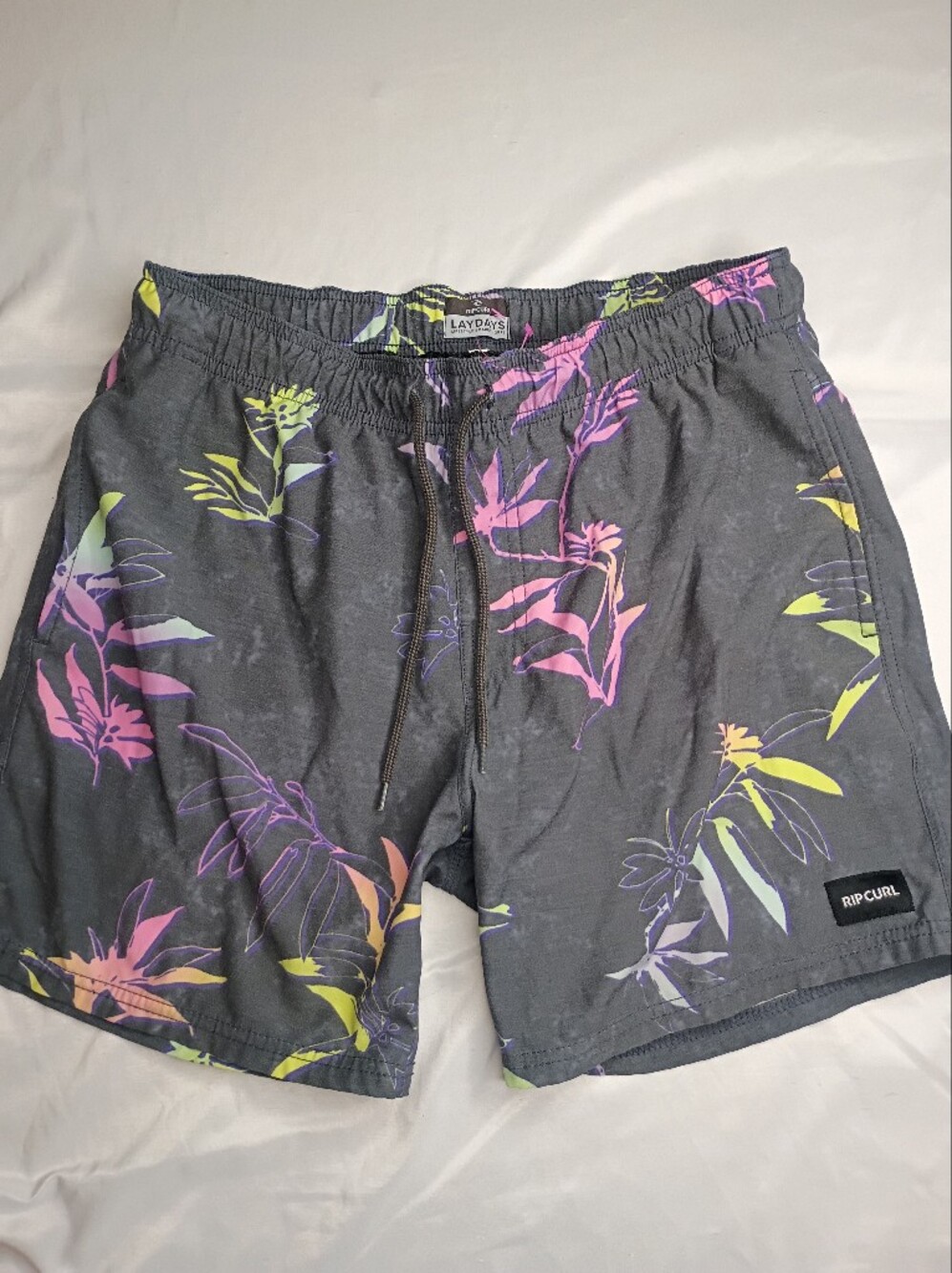 Rip Curl Medium Charcoal Floral Active Shorts with Neon Accents